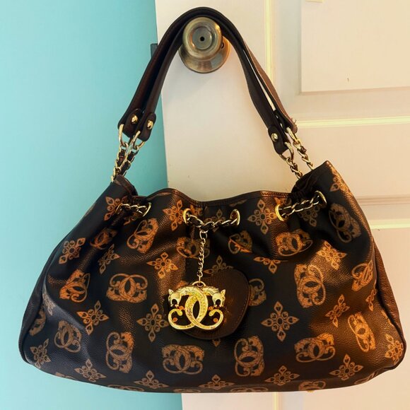 Sharif Shoulder Bag Saffiano Leather Gold Hardware Animal Print Interior NWOT - Picture 6 of 12